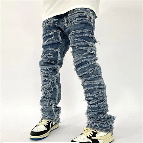 stacked distressed jeans|skinny fit stacked jeans men.